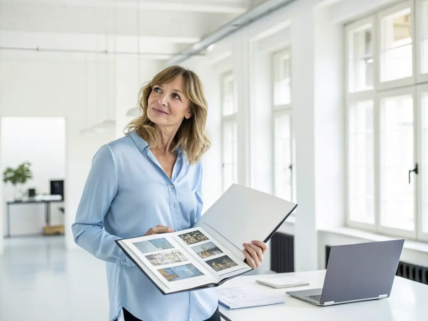 A person confidently making an investment decision, with charts and graphs in the background representing financial growth.